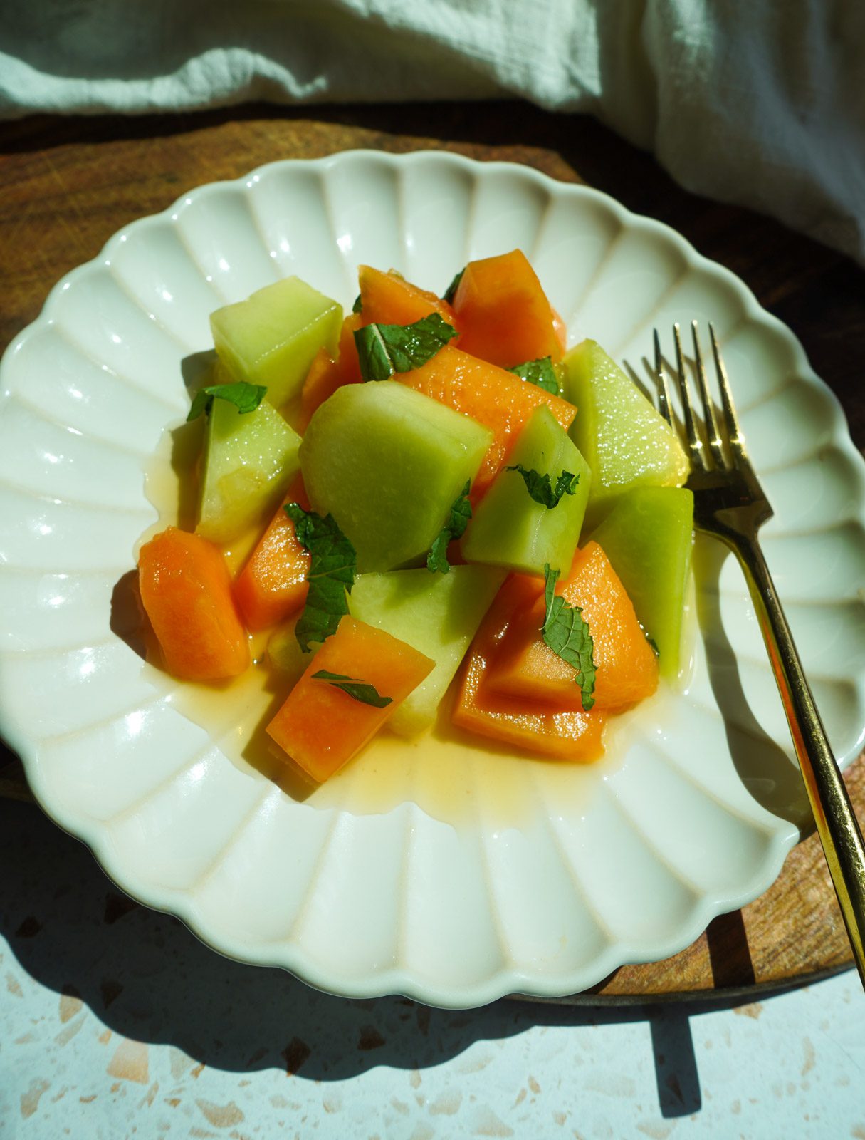 Healthy Honeydew Cantaloupe Salad with Honey Lime Mint Dressing